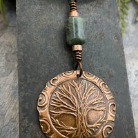 Celtic Tree of Life, Copper Pendant, Connemara Marble, Irish Celtic Spirals, Round Tree of Life, Crann Bethadh, Soul Harbor Jewelry, Artwork