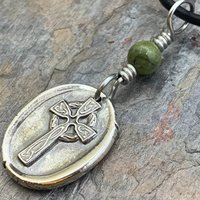 Celtic Cross, Sterling Silver, Connemara Marble, Irish Celtic Jewelry, Wax Seal Charm, Irish Pagan, Handcrafted, Artisan Jewelry, Faith