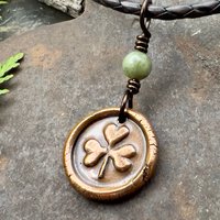 Shamrock Clover Charm, Copper Wax Seal Charm, Connemara Marble, Irish Celtic Jewelry, Leather & Vegan Cords, Handmade, Soul Harbor Jewelry