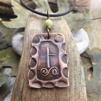 Birch Tree Ogham Charm, Copper Pendant, Connemara Marble, Celtic Tree Astrology, Hand Carved, Irish Celtic Jewelry, December 24 – January 20