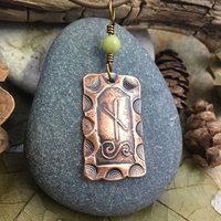 Vine Ogham Charm, Copper Pendant, Connemara Marble, Celtic Tree Astrology, Irish Celtic Spirals, Hand Carved, September 2 to September 29