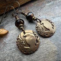 Raven Bronze Earrings, Irish Celtic Jewelry, Odin's Ravens, Pagan Wiccan, Celtic Witch Goddess, Crow Corvid, Hypoallergenic Ear Wires