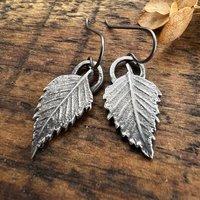 Sterling Silver, Birch Leaf Earrings, Birch Leaves, Sacred Trees, Irish Celtic Jewelry, Hypoallergenic, Niobium Ear Wires, Tiny Leaf