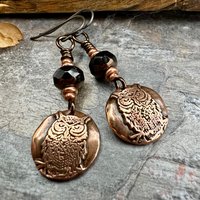 Copper Owl Earrings, Irish Celtic Jewelry, Pagan Jewelry, Copper Owl Jewelry, Witch Earrings, 7th Anniversary, Bird Lover Gifts, Earthy Gift