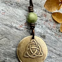 Bronze Trinity Knot, Triquetra, Wax Seal Charm, Connemara Marble, Irish Celtic Jewelry, Pagan, 8th Anniversary, Triple Goddess, Celtic Witch