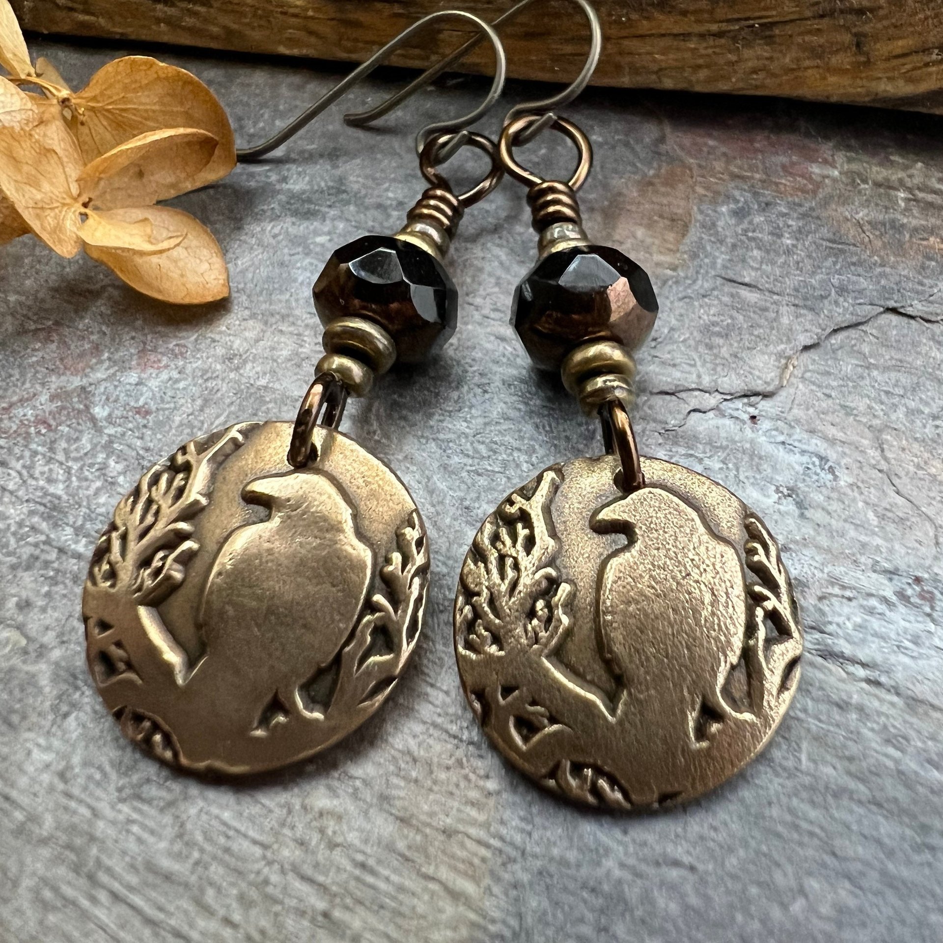 Raven Bronze Earrings, Irish Celtic Jewelry, Odin's Ravens, Pagan Wiccan, Celtic Witch Goddess, Crow Corvid, Hypoallergenic Ear Wires