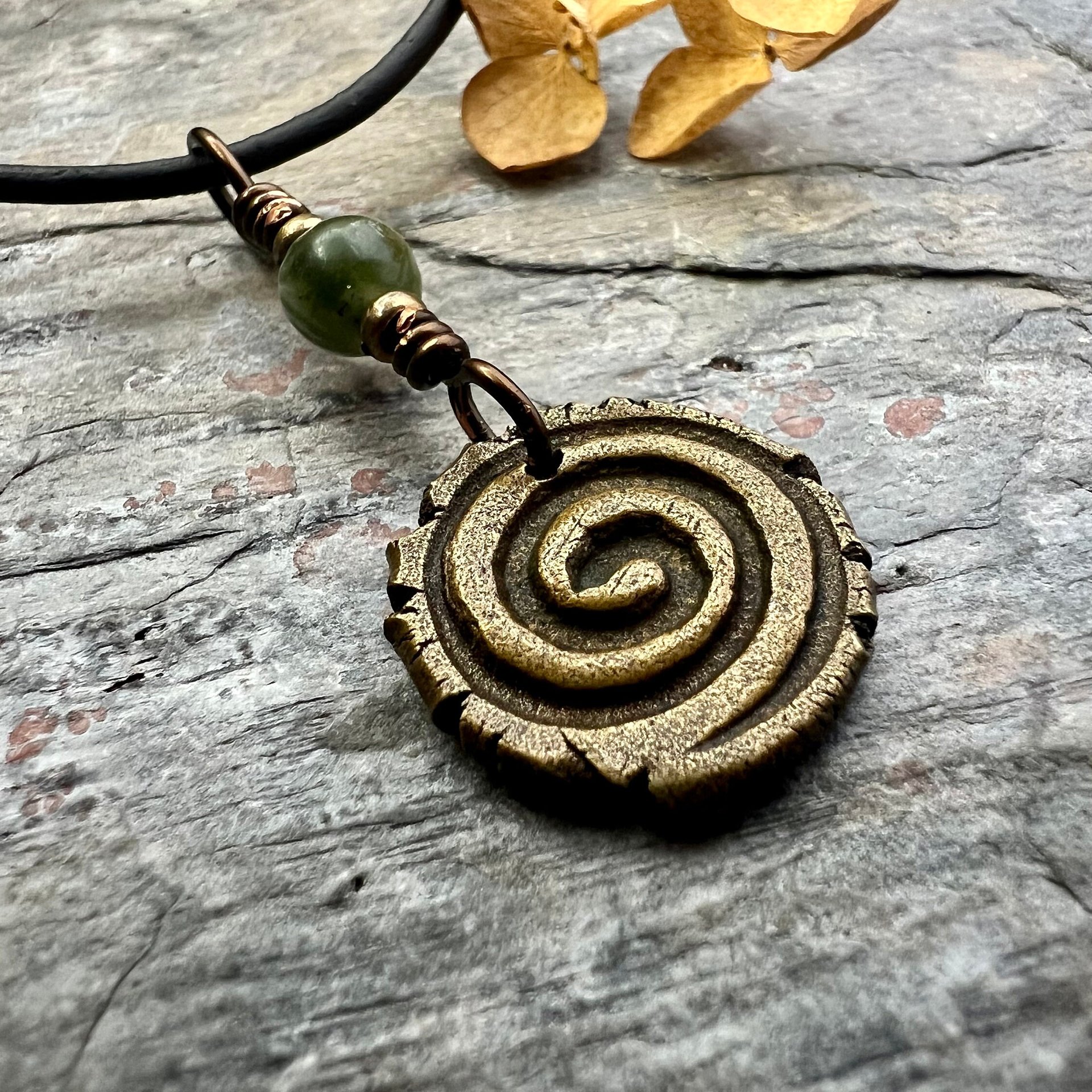 Shamrock Clover Charm, Bronze Wax Seal Charm, Connemara Marble, Irish Celtic Jewelry, Leather & Vegan Cords, Handmade, Soul Harbor Jewelry