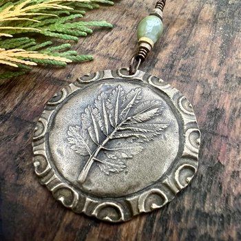 Rowan Leaf Bronze Pendant, Connemara Marble Necklace, Irish Celtic Spirals, Sacred Celtic Tree Astrology, Leather Vegan Cords, Pagan Druid