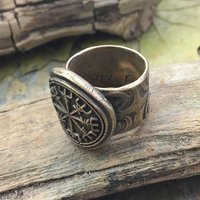Vegvisir Ring, Viking Shield Ring, Spiral Band Ring, Men's Jewelry, Norse Nordic, Rune Jewelry, Ring for Men, Viking Compass, Icelandic, Art