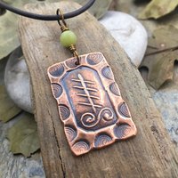 Blackthorn Ogham Charm, Copper Pendant, Celtic Trees, Connemara Marble, Hand Carved, Irish Celtic Spirals, Druid Sacred Trees, Irish Marble