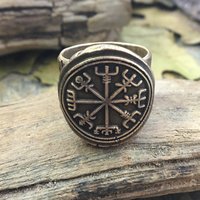 Vegvisir Ring, Viking Shield Ring, Spiral Band Ring, Men's Jewelry, Norse Nordic, Rune Jewelry, Ring for Men, Viking Compass, Icelandic, Art