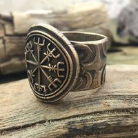 Vegvisir Ring, Viking Shield Ring, Spiral Band Ring, Men's Jewelry, Norse Nordic, Rune Jewelry, Ring for Men, Viking Compass, Icelandic, Art