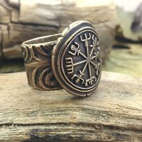 Vegvisir Ring, Viking Shield Ring, Spiral Band Ring, Men's Jewelry, Norse Nordic, Rune Jewelry, Ring for Men, Viking Compass, Icelandic, Art