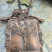 Celtic Tree of Life Pendant, Copper Tree Necklace, Irish Celtic Spirals, Leaves, Statement Art Jewelry, Hand Carved, Soul Harbor Jewelry
