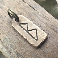 Berkano Rune, Bronze Rune Charm, Hand Carved, Viking Pendant for Men, Unisex, Elder Futhark, Ancient Pagan, Leather & Vegan Necklace Cords