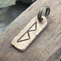 Berkano Rune, Bronze Rune Charm, Hand Carved, Viking Pendant for Men, Unisex, Elder Futhark, Ancient Pagan, Leather & Vegan Necklace Cords