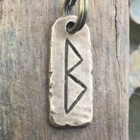 Berkano Rune, Bronze Rune Charm, Hand Carved, Viking Pendant for Men, Unisex, Elder Futhark, Ancient Pagan, Leather & Vegan Necklace Cords