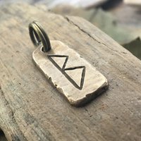 Berkano Rune, Bronze Rune Charm, Hand Carved, Viking Pendant for Men, Unisex, Elder Futhark, Ancient Pagan, Leather & Vegan Necklace Cords