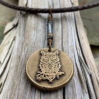 Bronze Owl Charm, Irish Celtic, Owl Witch Necklace, Celtic Hag Crone, Leather & Vegan Cords, Handmade Art Jewelry, Soul Harbor Jewelry