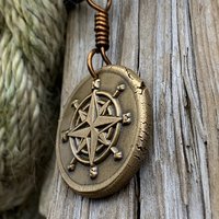 Compass Rose Charm, Bronze Compass Necklace, Nautical Sailing Gifts, Protection Guidance Talisman, Men's Jewelry, Grad Gifts, Handmade Art