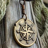Compass Rose Charm, Bronze Compass Necklace, Nautical Sailing Gifts, Protection Guidance Talisman, Men's Jewelry, Grad Gifts, Handmade Art