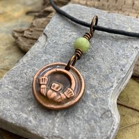 Claddagh Irish Charm, Copper Wax Seal Necklace, Connemara Marble, Irish Celtic Jewelry, Love Loyalty Friendship, Symbols of Ireland