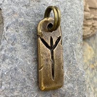 Algiz Rune, Bronze Rune Charm, Hand-Carved, Viking Pendant, Nordic Norse Jewelry, Elder Futhark, Leather & Vegan Cords, Unisex Jewelry