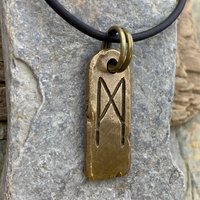 Mannaz Rune, Bronze Rune Charms, Handcrafted, Men Women Viking Necklaces, Nordic Norse Jewelry, Elder Futhark, Ancient Pagan, Necklace Cords