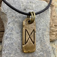 Dagaz Rune, Bronze Rune Charm, Hand Carved, Viking Norse Jewelry, Men Women, Elder Futhark, Norse Pendant Necklace, Ancient Pagan Symbols