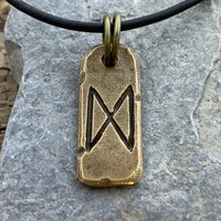 Dagaz Rune, Bronze Rune Charm, Hand Carved, Viking Norse Jewelry, Men Women, Elder Futhark, Norse Pendant Necklace, Ancient Pagan Symbols