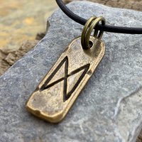 Dagaz Rune, Bronze Rune Charm, Hand Carved, Viking Norse Jewelry, Men Women, Elder Futhark, Norse Pendant Necklace, Ancient Pagan Symbols