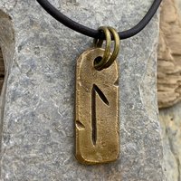 Laguz Rune, Bronze Rune Charm, Hand Carved, Viking Necklace, Men Women, Elder Futhark, Ancient Pagan, Leather & Vegan Necklace Cords