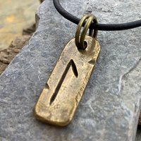 Laguz Rune, Bronze Rune Charm, Hand Carved, Viking Necklace, Men Women, Elder Futhark, Ancient Pagan, Leather & Vegan Necklace Cords