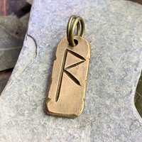 Raido Rune, Raidho Bronze Rune Charm, Viking Rune Jewelry, Men's Rune Jewelry, Nordic Gifts, Hand Carved Elder Futhark, Leather Vegan Cords