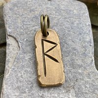 Raido Rune, Raidho Bronze Rune Charm, Viking Rune Jewelry, Men's Rune Jewelry, Nordic Gifts, Hand Carved Elder Futhark, Leather Vegan Cords