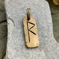 Raido Rune, Raidho Bronze Rune Charm, Viking Rune Jewelry, Men's Rune Jewelry, Nordic Gifts, Hand Carved Elder Futhark, Leather Vegan Cords