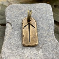 Tiwaz Rune, Bronze Rune Charm, Viking Pendants for Men, Unisex Nordic Jewelry, Elder Futhark, Handmade, Hand Carved, Leather & Vegan Cords