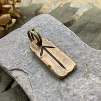 Tiwaz Rune, Bronze Rune Charm, Viking Pendants for Men, Unisex Nordic Jewelry, Elder Futhark, Handmade, Hand Carved, Leather & Vegan Cords