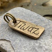 Tiwaz Rune, Bronze Rune Charm, Viking Pendants for Men, Unisex Nordic Jewelry, Elder Futhark, Handmade, Hand Carved, Leather & Vegan Cords