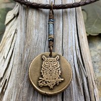 Bronze Owl Charm, Irish Celtic, Owl Witch Necklace, Celtic Hag Crone, Leather & Vegan Cords, Handmade Art Jewelry, Soul Harbor Jewelry