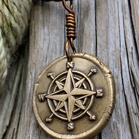 Compass Rose Charm, Bronze Compass Necklace, Nautical Sailing Gifts, Protection Guidance Talisman, Men's Jewelry, Grad Gifts, Handmade Art
