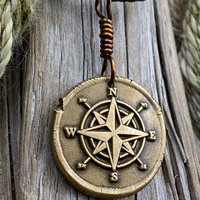 Compass Rose Charm, Bronze Compass Necklace, Nautical Sailing Gifts, Protection Guidance Talisman, Men's Jewelry, Grad Gifts, Handmade Art