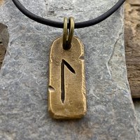 Laguz Rune, Bronze Rune Charm, Hand Carved, Viking Necklace, Men Women, Elder Futhark, Ancient Pagan, Leather & Vegan Necklace Cords