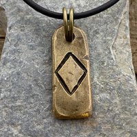 Ingwaz Rune, Bronze Rune Charm, Hand Carved, Viking Pendant, Men Women, Elder Futhark, Norse Nordic Gifts, Leather & Vegan Necklace Cords