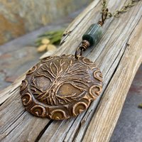 Celtic Tree of Life, Copper Pendant, Connemara Marble, Irish Celtic Jewelry, Crann Bethadh, 7th Wedding Anniversary, Hand Carved Art Jewelry