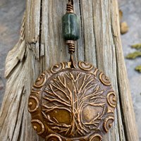 Celtic Tree of Life, Copper Pendant, Connemara Marble, Irish Celtic Jewelry, Crann Bethadh, 7th Wedding Anniversary, Hand Carved Art Jewelry