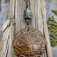 Celtic Tree of Life, Copper Pendant, Connemara Marble, Irish Celtic Jewelry, Crann Bethadh, 7th Wedding Anniversary, Hand Carved Art Jewelry