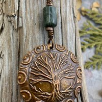 Celtic Tree of Life, Copper Pendant, Connemara Marble, Irish Celtic Jewelry, Crann Bethadh, 7th Wedding Anniversary, Hand Carved Art Jewelry