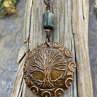 Celtic Tree of Life, Copper Pendant, Connemara Marble, Irish Celtic Jewelry, Crann Bethadh, 7th Wedding Anniversary, Hand Carved Art Jewelry