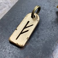 Fehu Rune, Nordic Runes, Bronze Rune Pendant, Viking Runes, Rune Charms, Men's Necklaces, Nordic Jewelry, Elder Futhark, Viking Jewelry